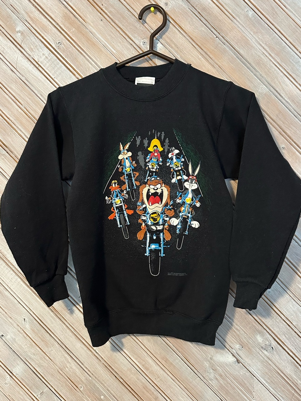 Vintage Black Looney Tunes Motorcycle Crewneck Sweatshirt Retro